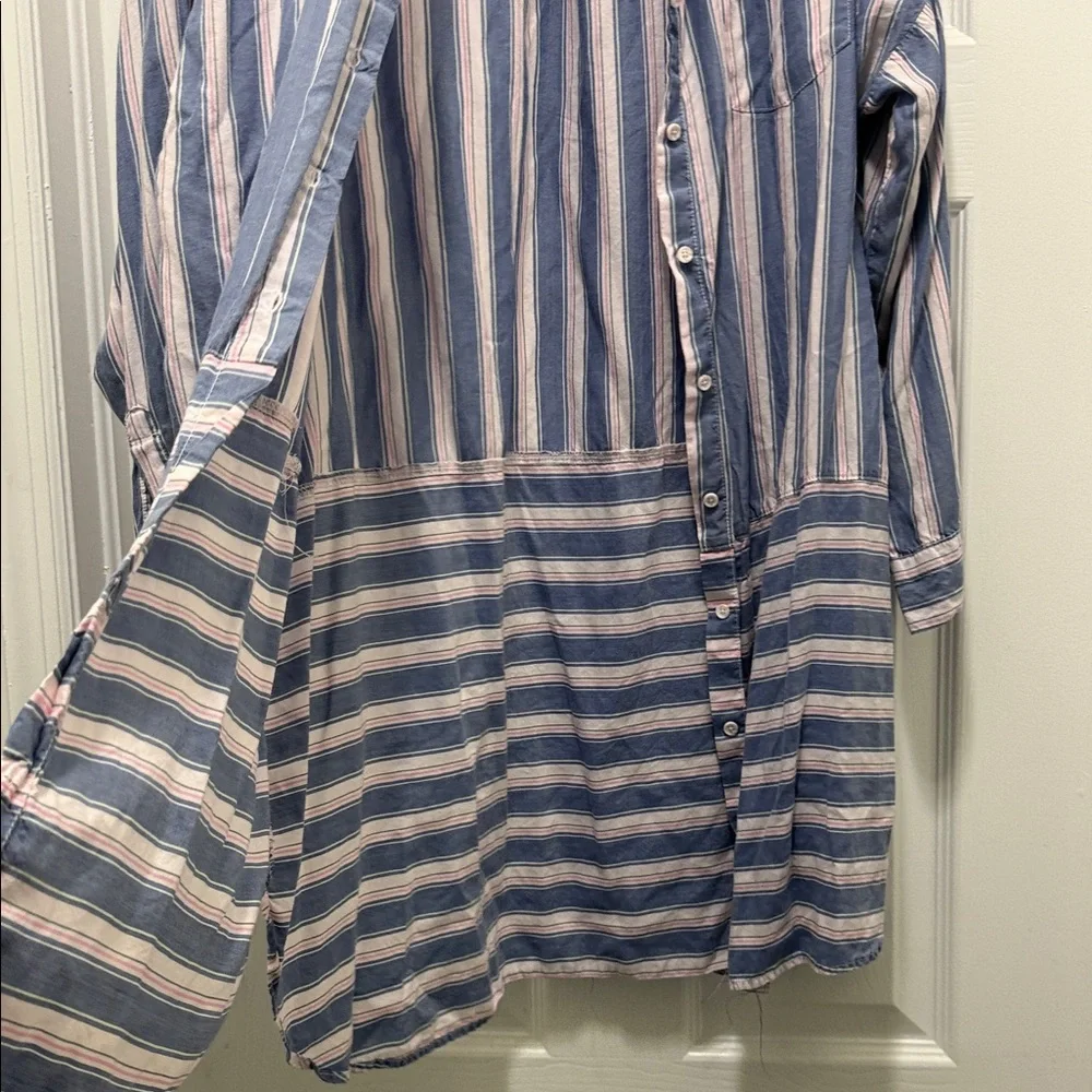 Blue and White Striped Button-Up Shirt Dress - Picture 2 of 5